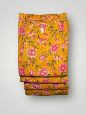 Vibrant Floral Cotton Kurti with Three By Forth Sleeves & Round Neck