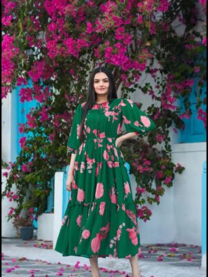 Floral Georgette Kurti with Elbow Sleeves