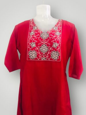Elegant Silk Kurtis with Flower Embroidery and V Neck