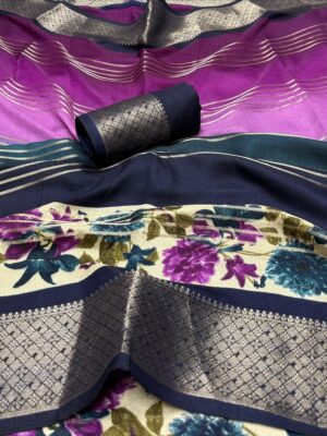 Vibrant Naari Silk Digital Print Saree with 3D Pattern and Bentex Print Border