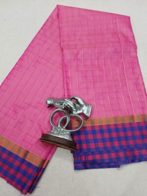 Exquisite Indian Traditional Silk Saree with Zari Checked Pattern
