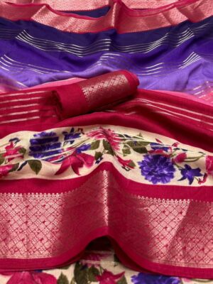 Vibrant Naari Silk Digital Print Saree with 3D Pattern and Bentex Print Border