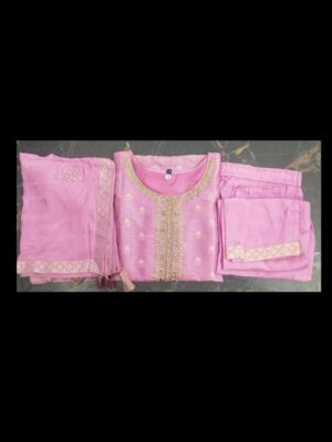 Pink Embroidered Silk Kurta Set with Palazzo and Dupatta Elegance & Festive Charm
