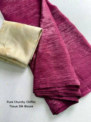 Best-Selling Pure Churchy Chiffon Saree with Tissue Silk Blouse