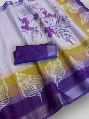 Stunning Linen Cotton Saree with Digital Print