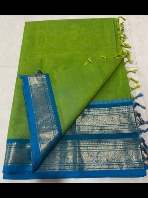 Stunning Kanchi Cotton Saree with Fabulous Zari Border and Simple Line Pallu