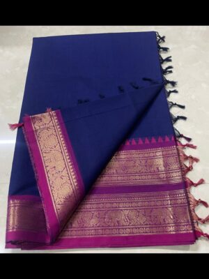 Stunning Kanchi Cotton Saree with Fabulous Zari Border and Simple Line Pallu