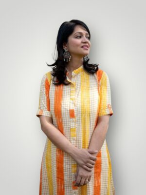 Line Printed Cotton A-Line Kurti with Collar Neck