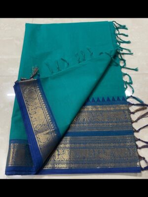 Stunning Kanchi Cotton Saree with Fabulous Zari Border and Simple Line Pallu