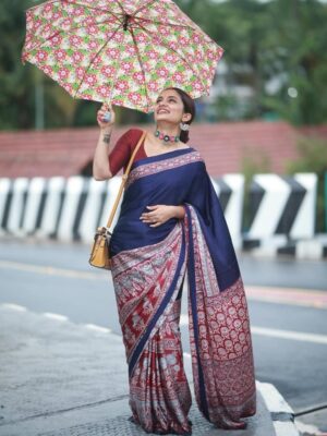 Elegant Premium Modal Silk Uniform Saree with Running Blouse and Vibrant Print