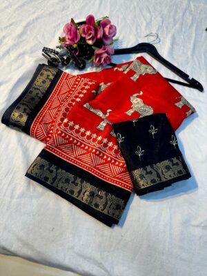 Elegant Mangalagiri Silk Mul Mul Cotton Saree with Jacquard Border and Matched Blouse
