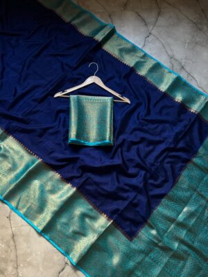 Latest Banarasi Warm Silk Saree with Premium Quality, Exclusive Allover Design, Big Zari Border, Designer Zari Pallu, and Matching Designer Blouse