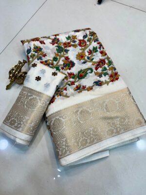 Soft Dola Silk Saree with Jacquard Border and Beautiful Kamkari Design