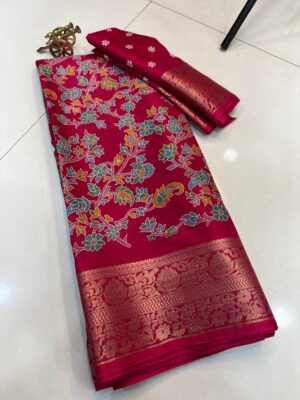 Soft Dola Silk Saree with Jacquard Border and Beautiful Kalamkari Design