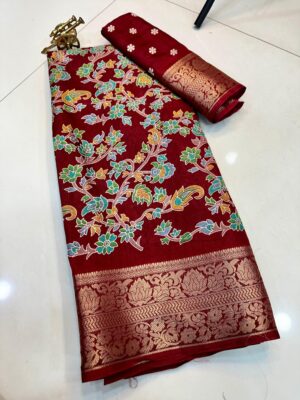 Soft Dola Silk Saree with Jacquard Border and Beautiful Kalamkari Design