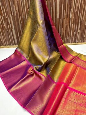 Banaras Premium Soft Kota Checks Saree with Digital Print and Banarasi Border