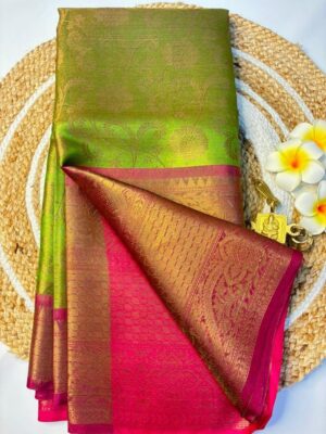 Banaras Premium Soft Kota Checks Saree with Digital Print and Banarasi Border