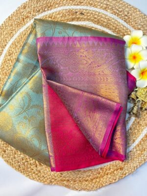 Banaras Premium Soft Kota Checks Saree with Digital Print and Banarasi Border