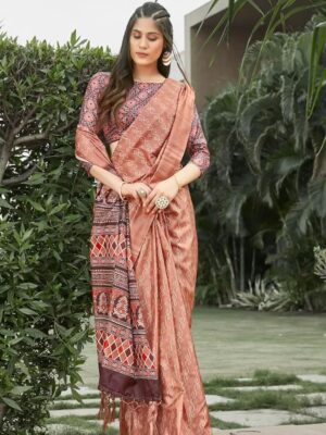 Vibrant Bandhani Printed Festive Saree with Checked Border