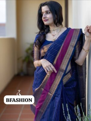 Kanchi Cotton Mango Border Saree – Festive Collection