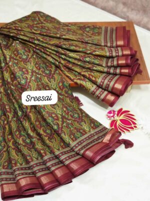 Mangalore Semi Silk Jacquard Saree with Floral Border