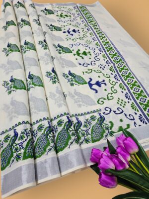 Elegant Cotton Saree with Peacock Border