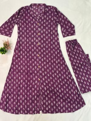 Floral Cotton Kurti with Pant - Three Quarter Sleeve