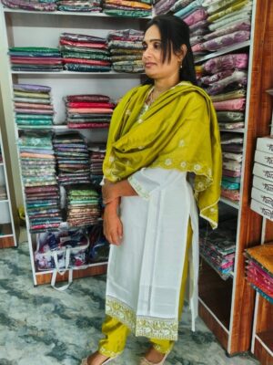 Chikankari Embroidered Georgette Kurti Set with Dupatta & Pant