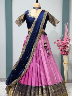 Embroidered Silk Saree with Printed Blouse – Festive Collection