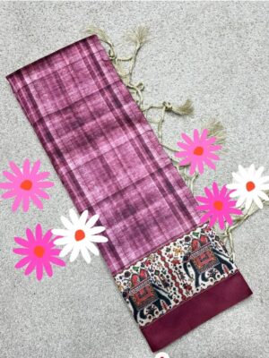 Tushar Silk Printed Saree with Elephant Border