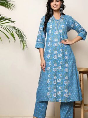 Pure Cotton Floral Kurti – Elbow Sleeve