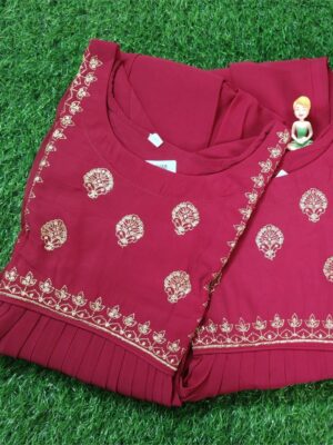 Floral Silk Kurti with Designer Neck – Elbow Sleeve