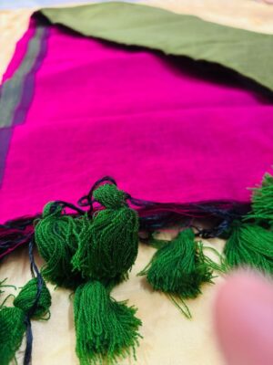 Chettinad Cotton Tassle Work Festive Saree with Copper Border