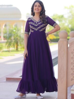 Georgette Floral Elbow Sleeve Kurti – Festive Collection