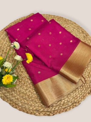 Banarasi Softy Semi Katan Silk Saree with Golden Zari Weaving
