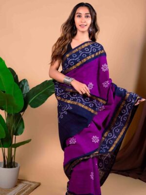 Elegant Cotton Printed Saree with Floral Border