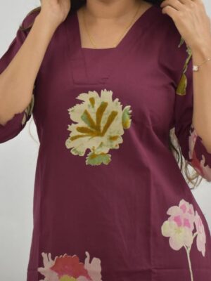 Floral Cotton Elbow Sleeve Kurti – Trendy Ethnic Wear