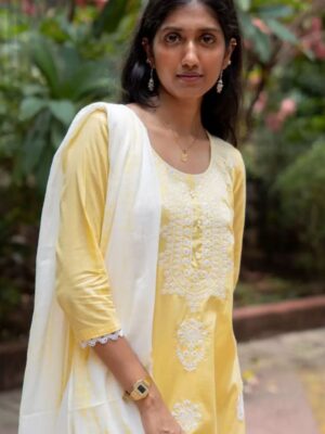 Pure Cotton Floral V-Neck Kurti – Elbow Sleeve