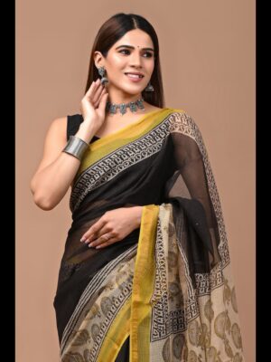 Elegant Cotton Festive Saree with Mango Border