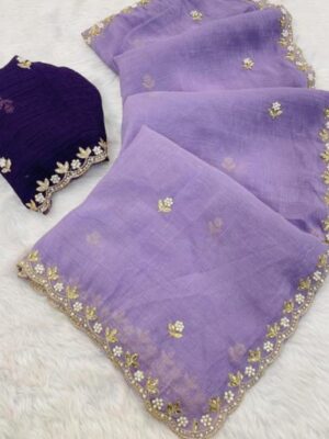 Embroidered Silk Saree with Matching Blouse – Festive Collection