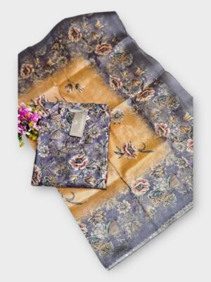 Trendy Floral Print Silk Kurti with Dupatta