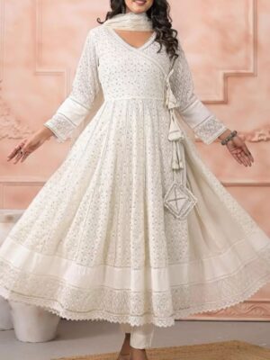 Floral Georgette V-Neck Kurti – Full Sleeve