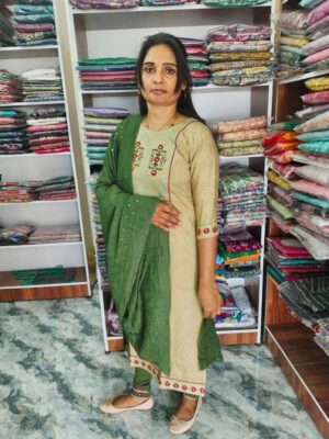 Elegant Cotton Embroidered Kurti Set with Dupatta & Pant
