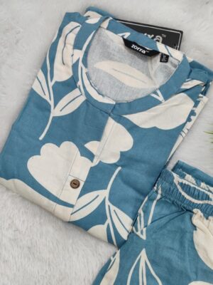 Elegant Floral Print Cotton Kurti Set