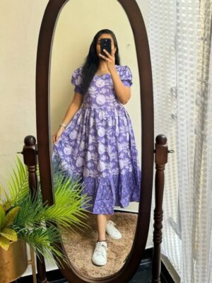 Floral Cotton Kurti – Half Sleeve Designer Neck