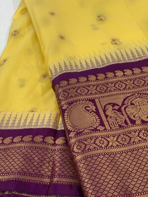 Elegant Gadwal Silk Saree with Contrast Blouse – Festive Collection