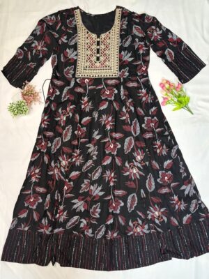 Floral Rayon Kurti – Trendy Three Quarter Sleeve Ethnic Wear