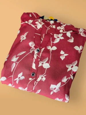 Floral Print Rayon Maxi Dress with Mandarin Collar