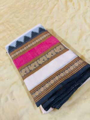 Chettinad Cotton Printed Saree with Temple Border