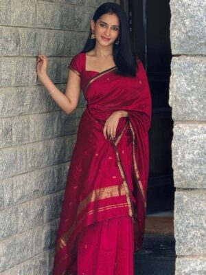 Pure Linen Jacquard Festive Saree with Printed Blouse